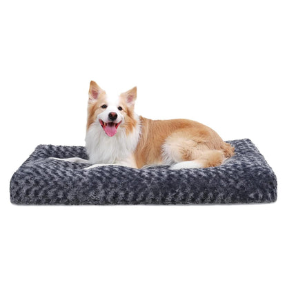 KSIIA Washable Dog Bed Medium Size Dog Crate Bed Plush Pet Mat 35"x23" Gray | Deluxe Plush Comfy Kennel Pad, Anti-Slip Bottom,Deep Sleeping Mat for Medium Dogs,Machine Washable for Easy Cleaning