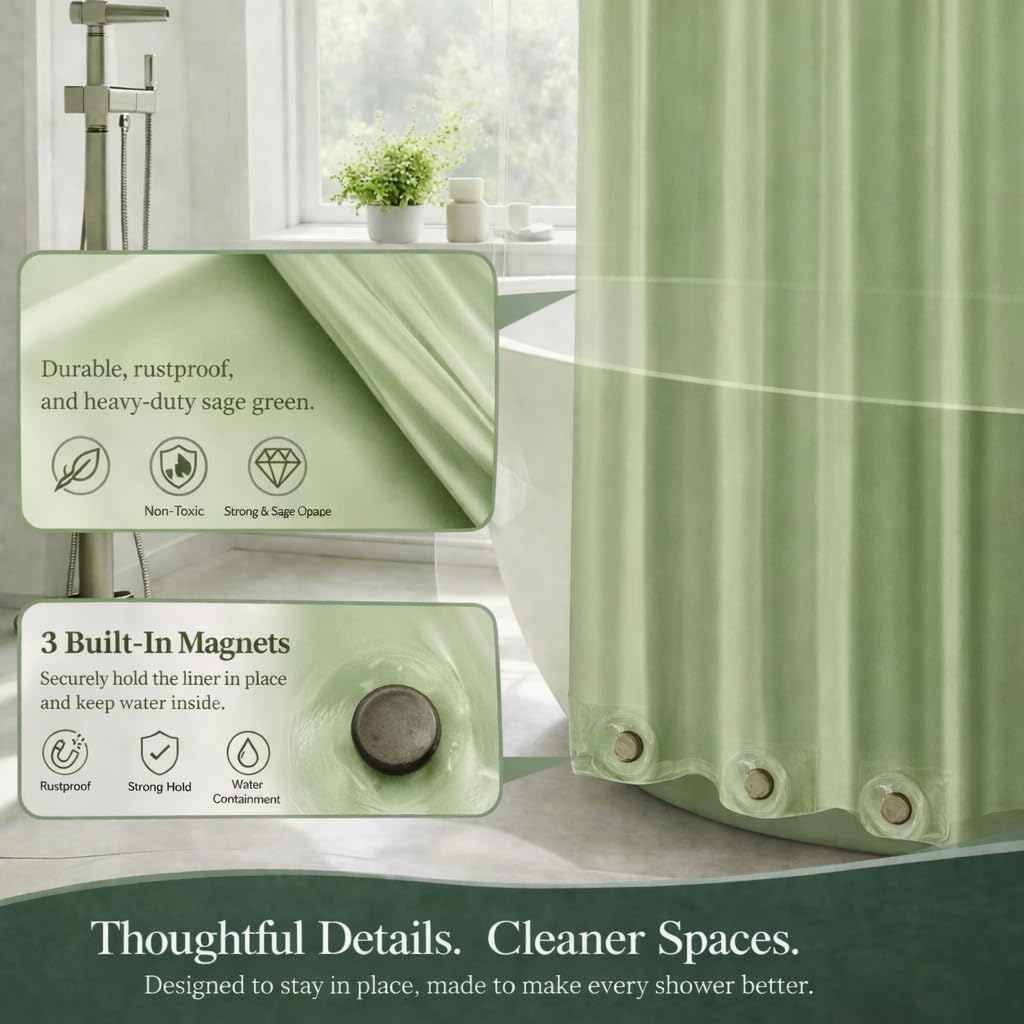 EHZNZIE White Shower Curtain Liner 72x72, PEVA Waterproof Bath Curtain, No Chemical Smell, 3 Weighted Magnets, Durable with Rustproof Metal Grommets