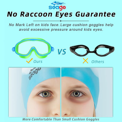 Seago Swim Goggles 2 Pack Anti-Fog Anti-UV Wide View Swimming Goggles for Kids 3-14