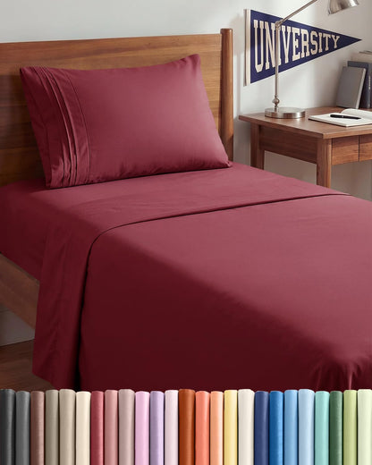 Twin XL 3 Piece Sheet Set - College Dorm Room Essentials - White | Deep Pocket Bed Sheets for Women, Men, Teens & Students, Soft, Cooling, Breathable & Wrinkle Free, Oeko-Tex Bed Sheet Set