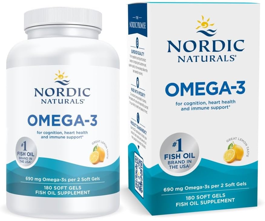 Nordic Naturals Omega-3, 690mg Fish Oil, EPA & DHA, Lemon - 90 Count | Omega-3 fish oil supports immune, brain & heart health. Optimal Wellness. Non-GMO, burpless. 45 servings.