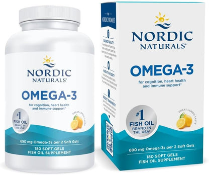 Nordic Naturals Omega-3, 690mg Fish Oil, EPA & DHA, Lemon - 90 Count | Omega-3 fish oil supports immune, brain & heart health. Optimal Wellness. Non-GMO, burpless. 45 servings.