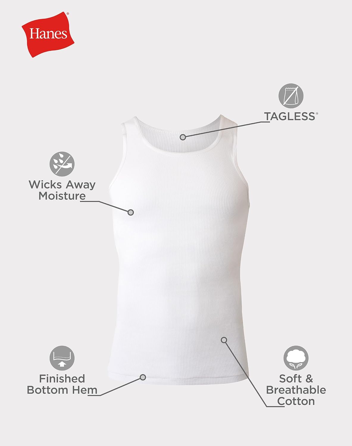Hanes Men's Tank Undershirt Pack, Cotton Tank Undershirt, Moisture-Wicking, Breathable, White or Grey/Black, Multi-Pack