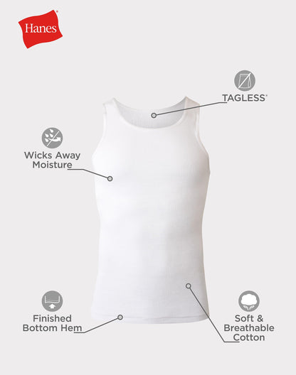 Hanes Men's Tank Undershirt Pack, Cotton Tank Undershirt, Moisture-Wicking, Breathable, White or Grey/Black, Multi-Pack
