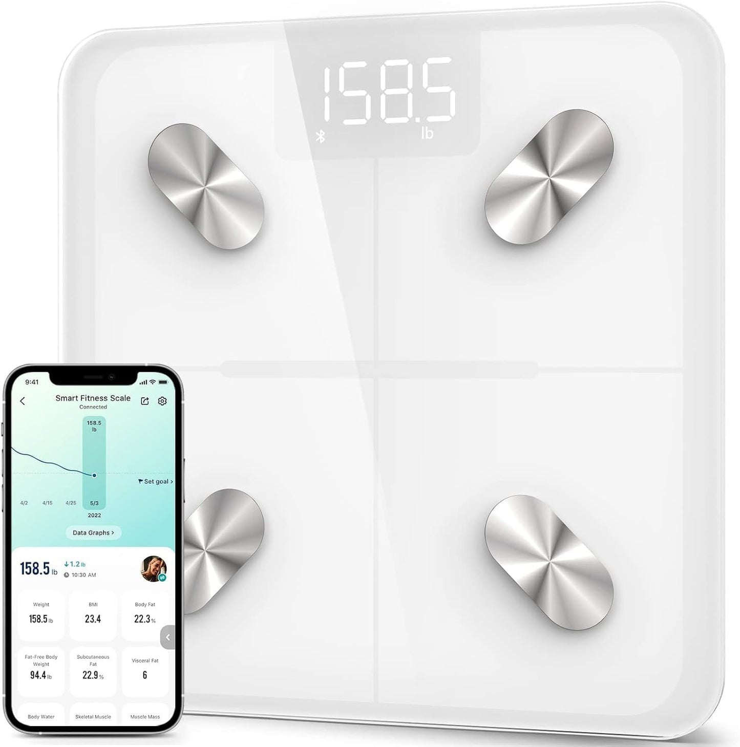 Etekcity Smart Scale for Body Weight, Body Fat and BMI, FSA Eligible | HSA Eligible, Bathroom Scale with Muscle Mass, Accurate Bluetooth App Sync, LED Display and Tempered Glass