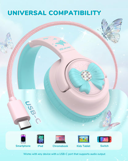 iClever C371 Kids Headphones with Cord for School Boys Girls Travel Gift | SafeSound Tech3.0, Stereo Sound, 3.5mm Jack, Foldable, Durable Headband, Safe Wired Headphones for Kids, Powder Blue