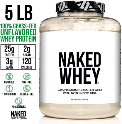 NAKED Whey 1Lb - Only 1 Ingredient, Grass Fed Whey Protein Powder, NSF Certified, Undenatured, No Gmos, No Soy, Gluten Free, Stimulate Growth, Enhance Recovery - 15 Servings