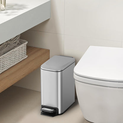 Cesun Small Bathroom Trash Can with Lid, 1.6 Gal, Soft Close, Sage Green | Step pedal soft close, Slim 5.9in fits narrow spaces, Stainless steel, Anti-fingerprint, Removable inner bucket, Odor seal
