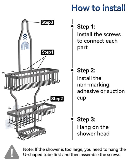 Never Rust Shower Caddy Hanging, Aluminum Shower Racks for Inside Shower, 3-Tier Shower Organizer Hanging Over Shower Head with Hooks and Soap Holder, Rose Gold