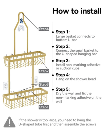 Never Rust Shower Caddy Hanging, Aluminum Shower Racks for Inside Shower, 3-Tier Shower Organizer Hanging Over Shower Head with Hooks and Soap Holder, Rose Gold