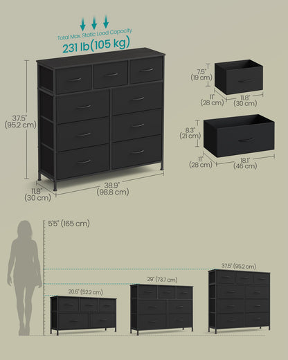 SONGMICS BELLAH Collection - Dresser for Bedroom, Chest of Drawers, Storage Organizer Unit, Closet, Entryway, Steel, 4 Drawers, Modern, Ink Black and Ebony Black ULGS314B01S