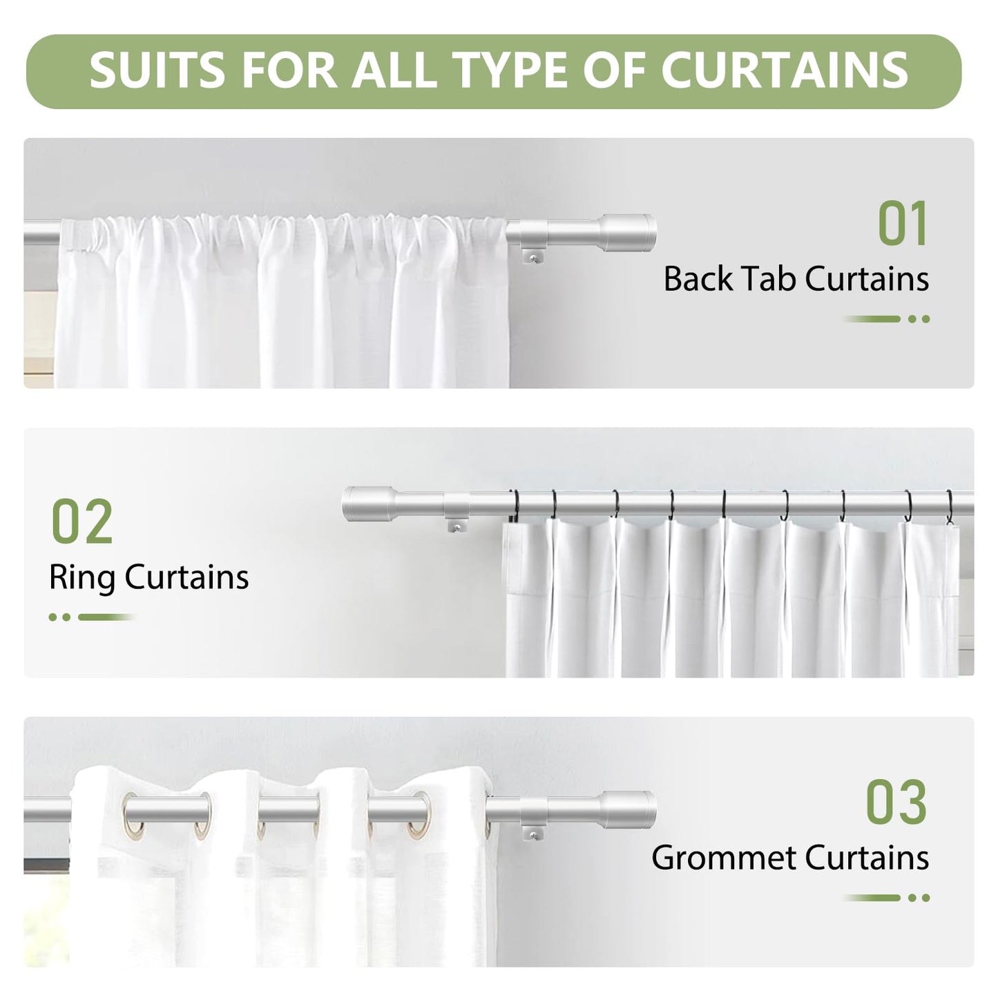 Curtain Rods 30-60 Inch, Adjustable Black Curtain Rods for Windows 2 Pack | 5/8" Diameter for 30-54 Inch Windows, Spliced Window Treatment Rod with Brackets, Long Small Rod for Bedroom, Living Room