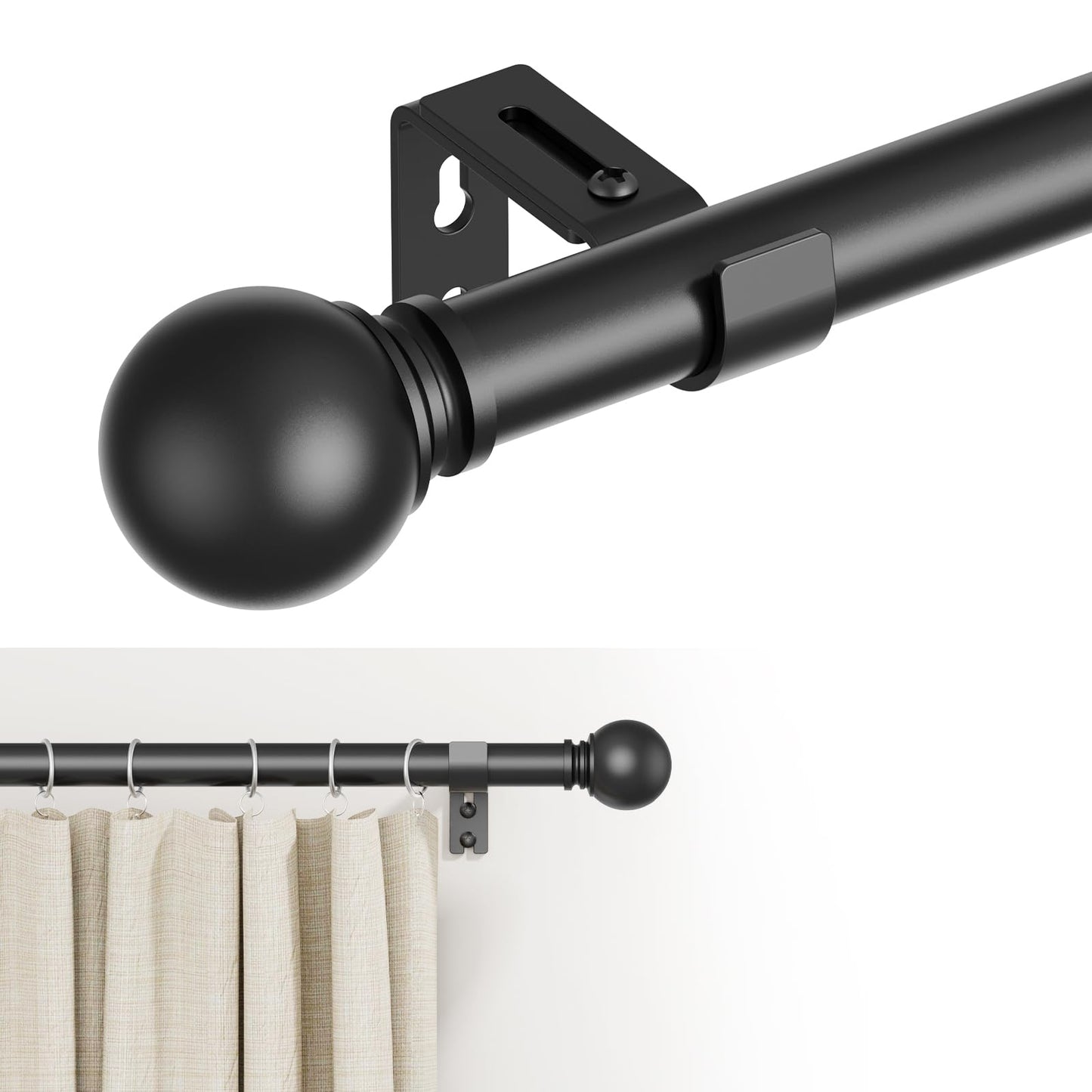 GXOACKJ Curtain Rods for windows 32-48 inch, 5/8 inch Decorative Curtain Rod Set, Matte Black Splicing Heavy Duty Metal Curtain Rod with Brackets
