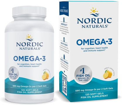 Nordic Naturals Omega-3, 690mg Fish Oil, EPA & DHA, Lemon - 90 Count | Omega-3 fish oil supports immune, brain & heart health. Optimal Wellness. Non-GMO, burpless. 45 servings.