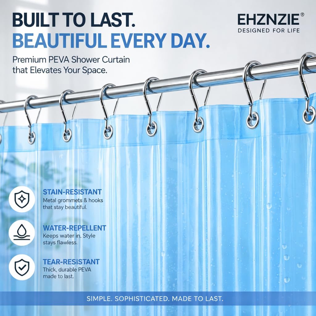 EHZNZIE White Shower Curtain Liner 72x72, PEVA Waterproof Bath Curtain, No Chemical Smell, 3 Weighted Magnets, Durable with Rustproof Metal Grommets