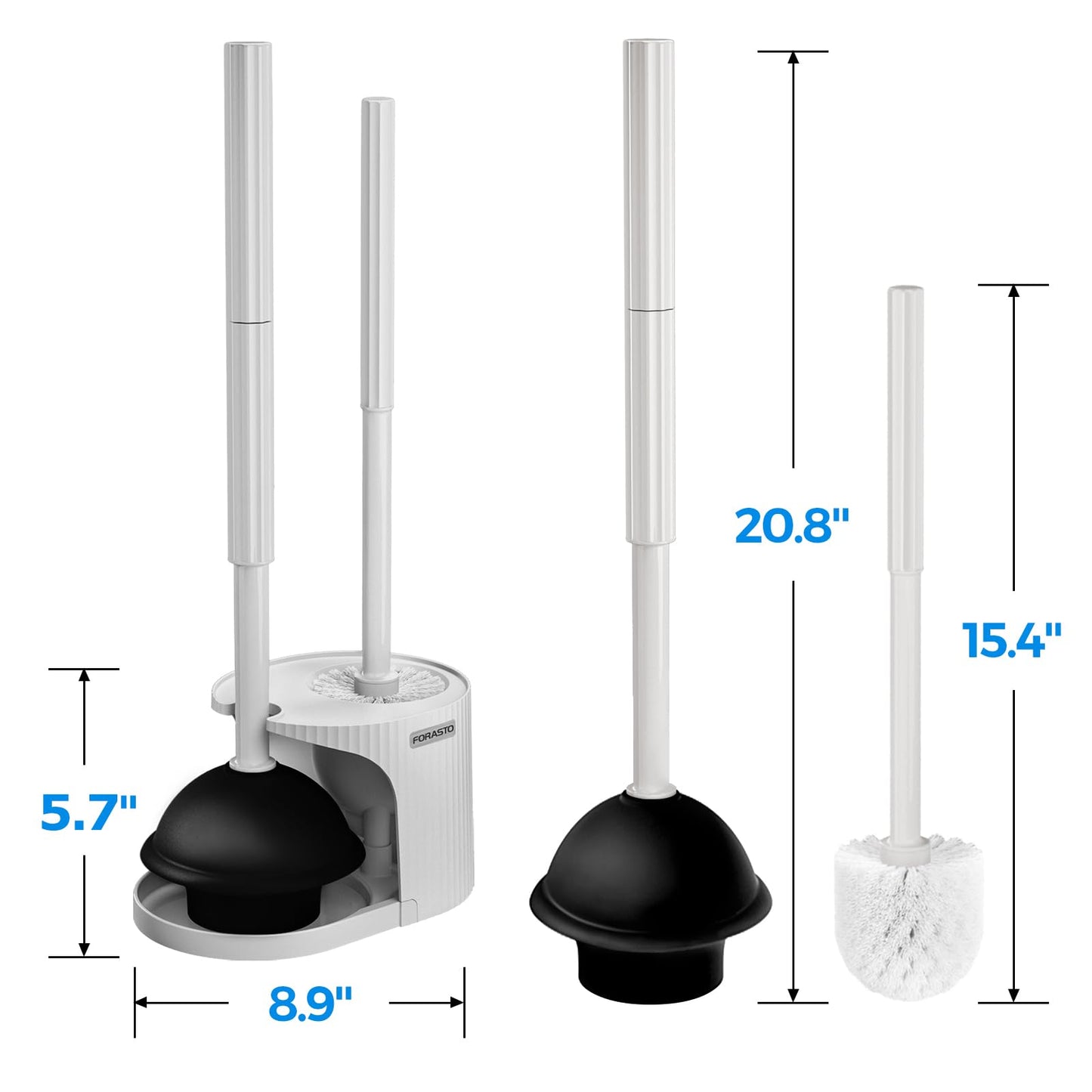 FORASTO 2in1 Toilet Brush and Plunger Set - Bathroom Bowl Holder Combo | 21" Extended, Apartment Must Haves, Accessories Decor, Essentials, New Home Storage, Scrubbing Tools, Washing Supplies, Black