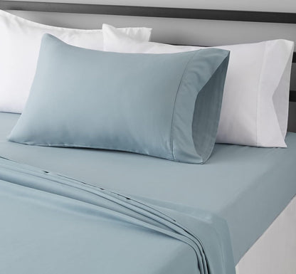 Amazon Basics Lightweight Super Soft Breathable Wrinkle-Resistant Microfiber 4-Piece Bed Sheet Set with 14-Inch Deep Pockets, Queen, Bright White, Solid