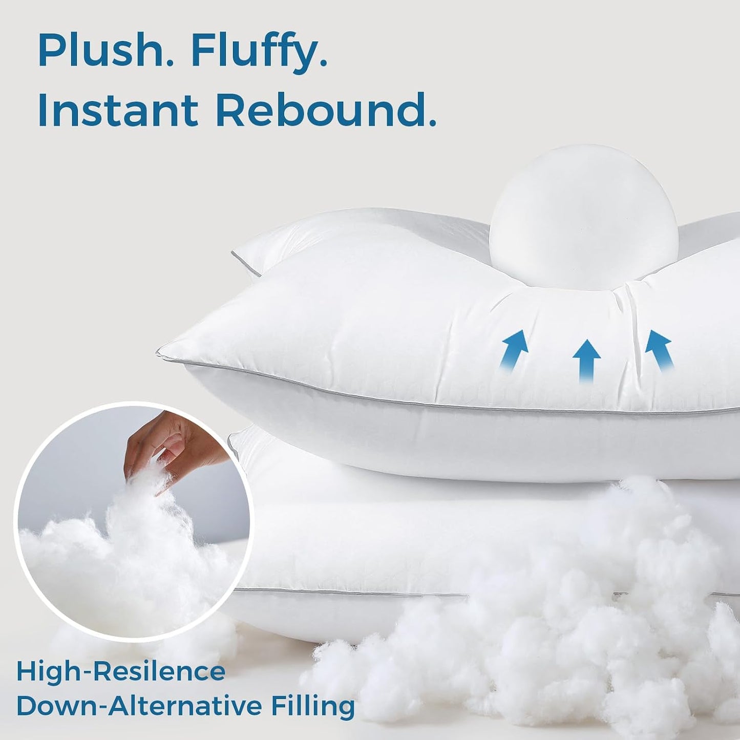 Sasttie Firm Pillows Queen Size Set of 2, Bed Pillows for Side, Back, and Stomach Sleepers - Oeko-Tex Certified Down Alternative Plump Filling - Hotel Quality and Machine Washable, 2 Pack