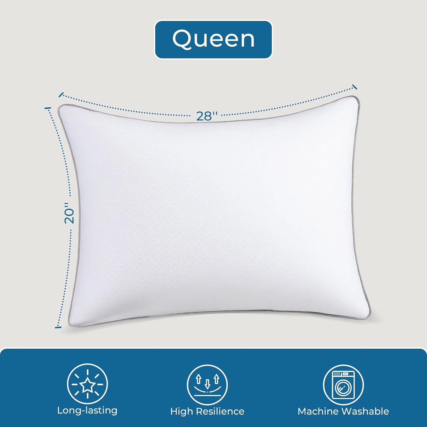 Sasttie Firm Pillows Queen Size Set of 2, Bed Pillows for Side, Back, and Stomach Sleepers - Oeko-Tex Certified Down Alternative Plump Filling - Hotel Quality and Machine Washable, 2 Pack