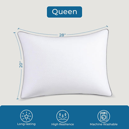 Sasttie Firm Pillows Queen Size Set of 2, Bed Pillows for Side, Back, and Stomach Sleepers - Oeko-Tex Certified Down Alternative Plump Filling - Hotel Quality and Machine Washable, 2 Pack