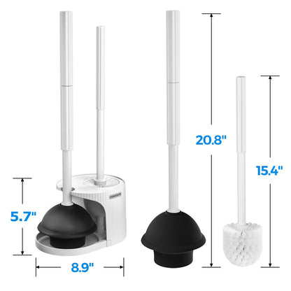 FORASTO 2in1 Toilet Brush and Plunger Set - Bathroom Bowl Holder Combo | 21" Extended, Apartment Must Haves, Accessories Decor, Essentials, New Home Storage, Scrubbing Tools, Washing Supplies, Black