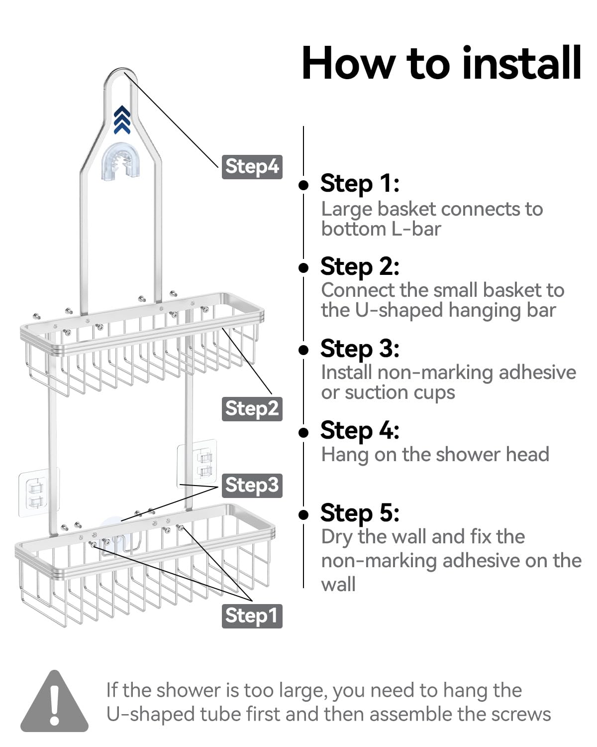 Never Rust Shower Caddy Hanging, Aluminum Shower Racks for Inside Shower, 3-Tier Shower Organizer Hanging Over Shower Head with Hooks and Soap Holder, Rose Gold