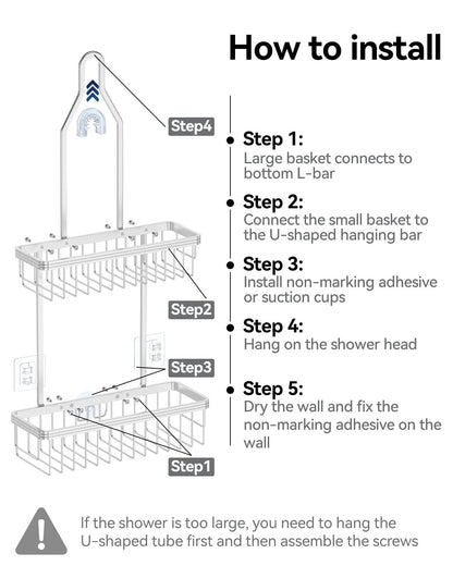 Never Rust Shower Caddy Hanging, Aluminum Shower Racks for Inside Shower, 3-Tier Shower Organizer Hanging Over Shower Head with Hooks and Soap Holder, Rose Gold
