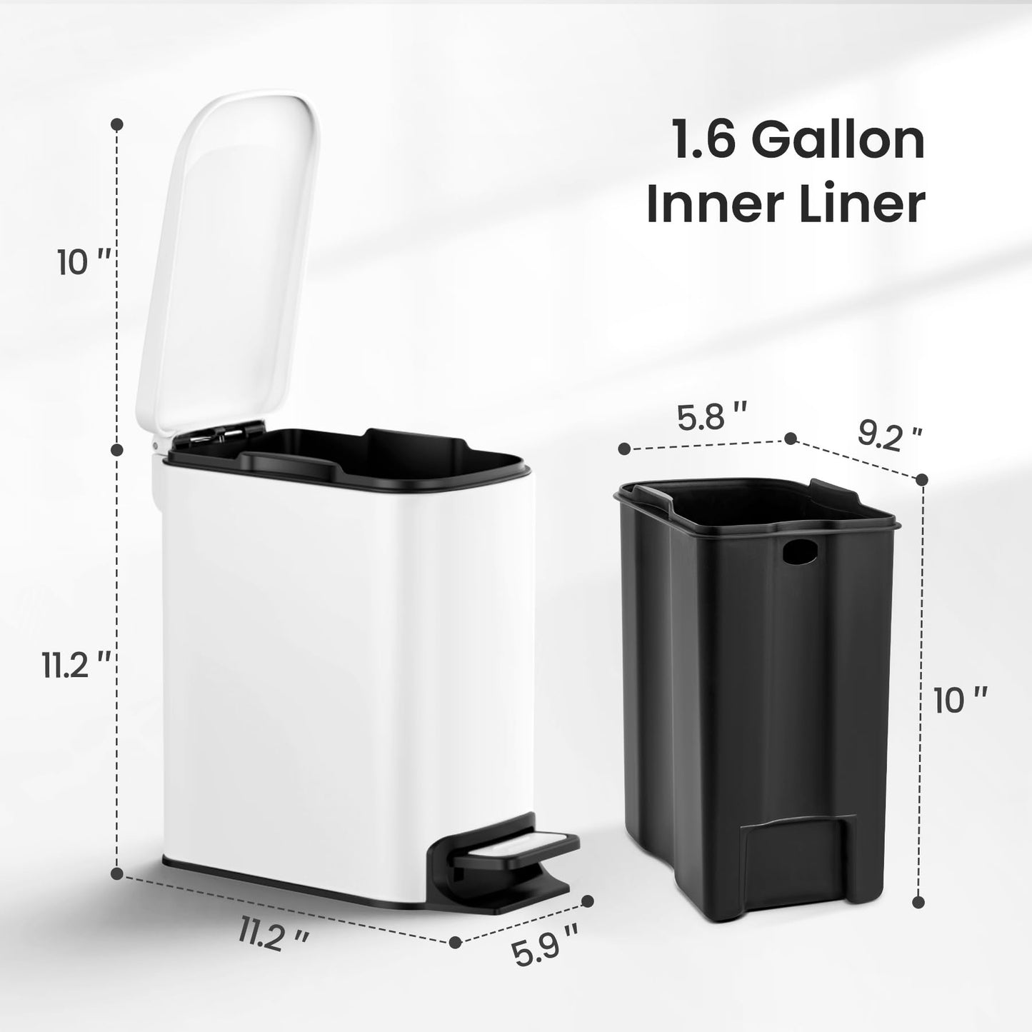 Cesun Small Bathroom Trash Can with Lid, 1.6 Gal, Soft Close, Sage Green | Step pedal soft close, Slim 5.9in fits narrow spaces, Stainless steel, Anti-fingerprint, Removable inner bucket, Odor seal