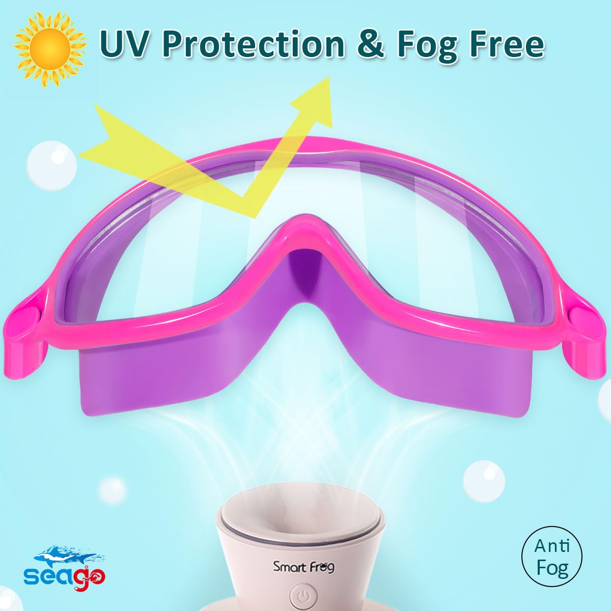 Seago Swim Goggles 2 Pack Anti-Fog Anti-UV Wide View Swimming Goggles for Kids 3-14