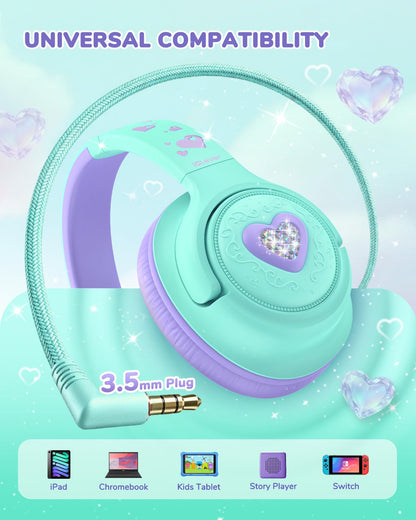 iClever C371 Kids Headphones with Cord for School Boys Girls Travel Gift | SafeSound Tech3.0, Stereo Sound, 3.5mm Jack, Foldable, Durable Headband, Safe Wired Headphones for Kids, Powder Blue