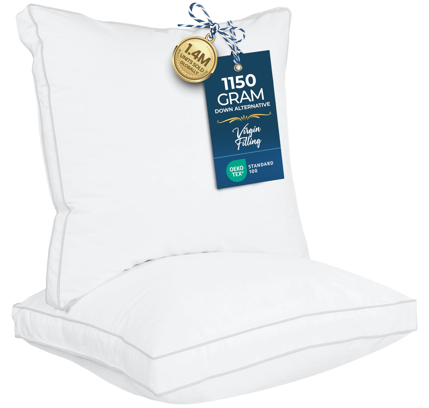 Utopia Bedding Gusset Bed Pillow, Hotel Pillows Queen Size Set of 2, White | Cotton Blended Down alternative pillows for sleeping, soft fluffy cooling comfort for Back, side & stomach sleepers, 2 pack