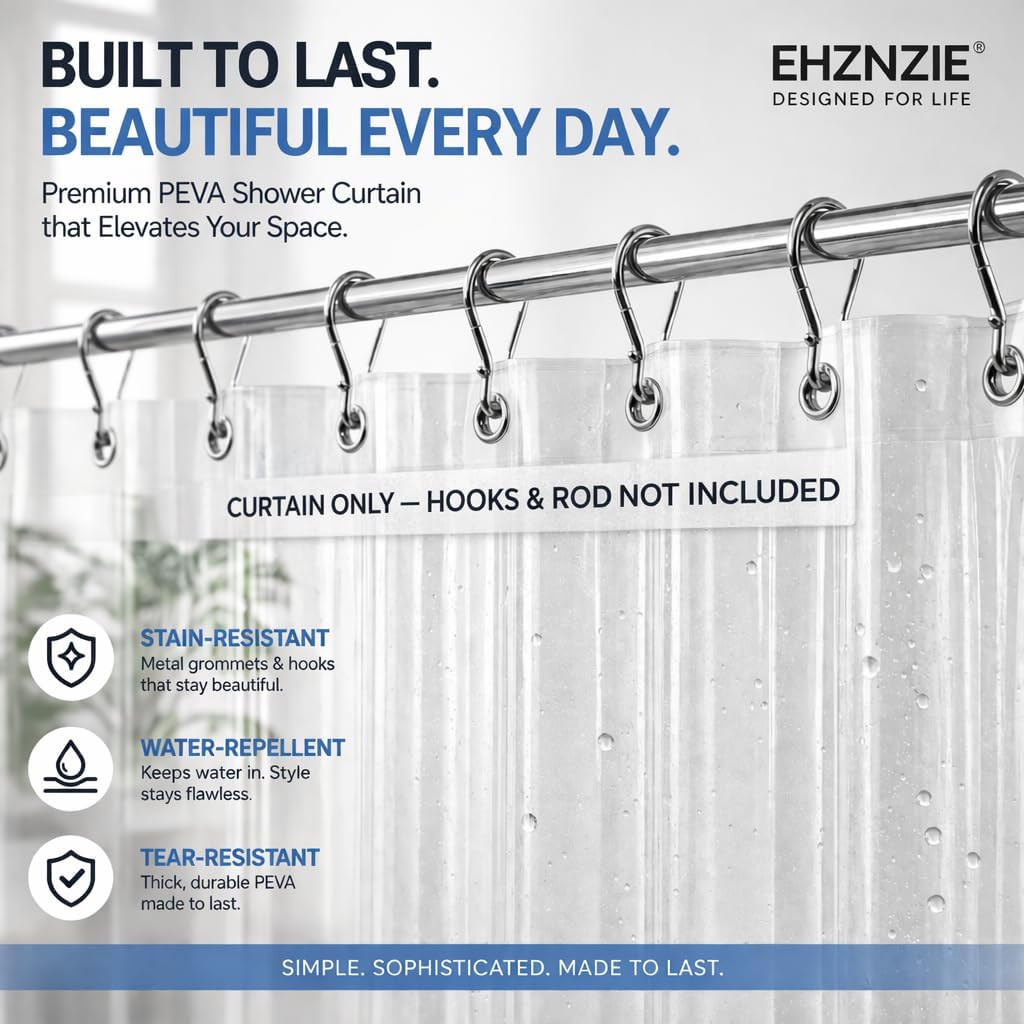 EHZNZIE White Shower Curtain Liner 72x72, PEVA Waterproof Bath Curtain, No Chemical Smell, 3 Weighted Magnets, Durable with Rustproof Metal Grommets