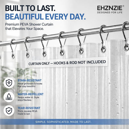 EHZNZIE White Shower Curtain Liner 72x72, PEVA Waterproof Bath Curtain, No Chemical Smell, 3 Weighted Magnets, Durable with Rustproof Metal Grommets