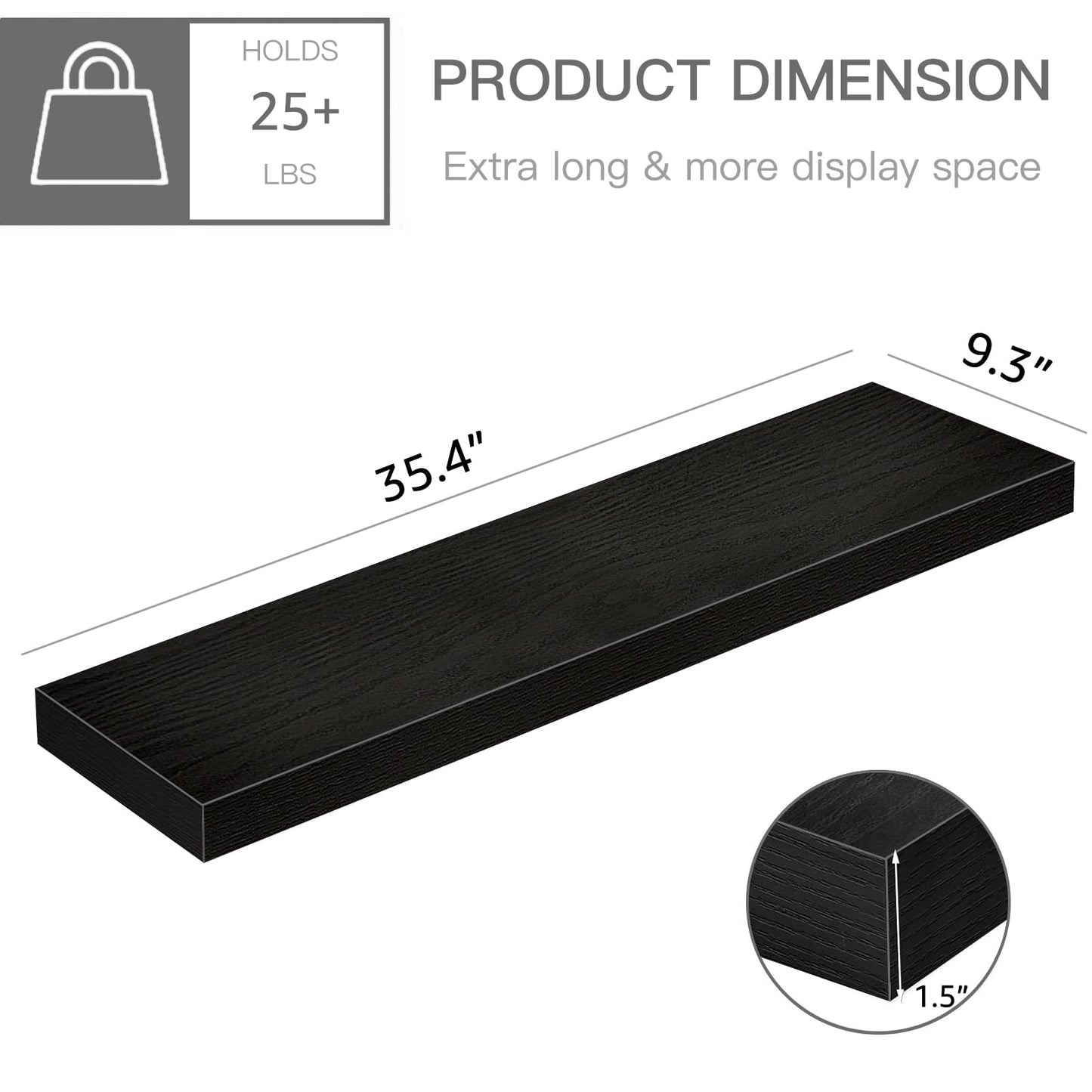 QEEIG Bathroom Floating Shelves for Wall - 15.7" Wall Mounted Shelf Over Toilet Farmhouse Home Decor Display Bookshelf Small 15.7 x 6.7 inch Set of 2, Rustic Brown (008-40BN)