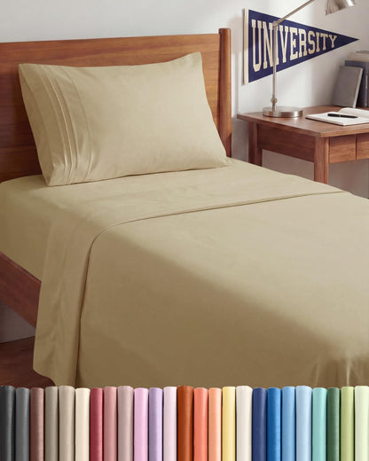 Twin XL 3 Piece Sheet Set - College Dorm Room Essentials - White | Deep Pocket Bed Sheets for Women, Men, Teens & Students, Soft, Cooling, Breathable & Wrinkle Free, Oeko-Tex Bed Sheet Set
