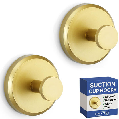 HOME SO Suction Cup Hooks for Shower & Bathroom Towel Holder 2-Pack Black | Waterproof Rustproof Organizer Hook Hanging Loofah Robe Coat Bath Accessories on Tile Glass Door Mirror + Optional 3M Disc