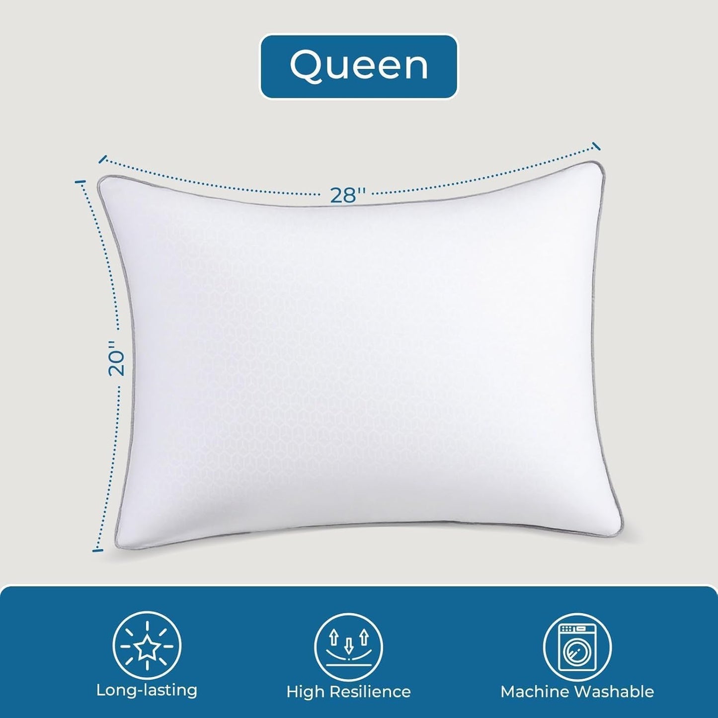 Sasttie Firm Pillows Queen Size Set of 2, Bed Pillows for Side, Back, and Stomach Sleepers - Oeko-Tex Certified Down Alternative Plump Filling - Hotel Quality and Machine Washable, 2 Pack