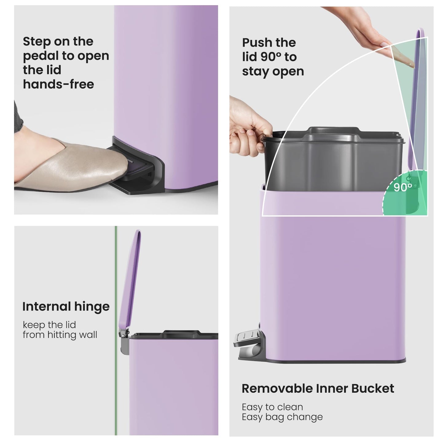 Cesun Small Bathroom Trash Can with Lid, 1.6 Gal, Soft Close, Sage Green | Step pedal soft close, Slim 5.9in fits narrow spaces, Stainless steel, Anti-fingerprint, Removable inner bucket, Odor seal