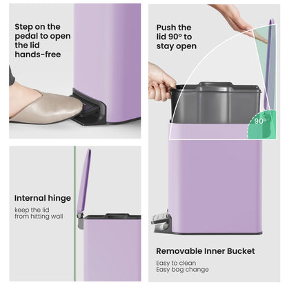 Cesun Small Bathroom Trash Can with Lid, 1.6 Gal, Soft Close, Sage Green | Step pedal soft close, Slim 5.9in fits narrow spaces, Stainless steel, Anti-fingerprint, Removable inner bucket, Odor seal
