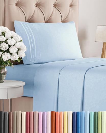 Twin XL 3 Piece Sheet Set - College Dorm Room Essentials - White | Deep Pocket Bed Sheets for Women, Men, Teens & Students, Soft, Cooling, Breathable & Wrinkle Free, Oeko-Tex Bed Sheet Set