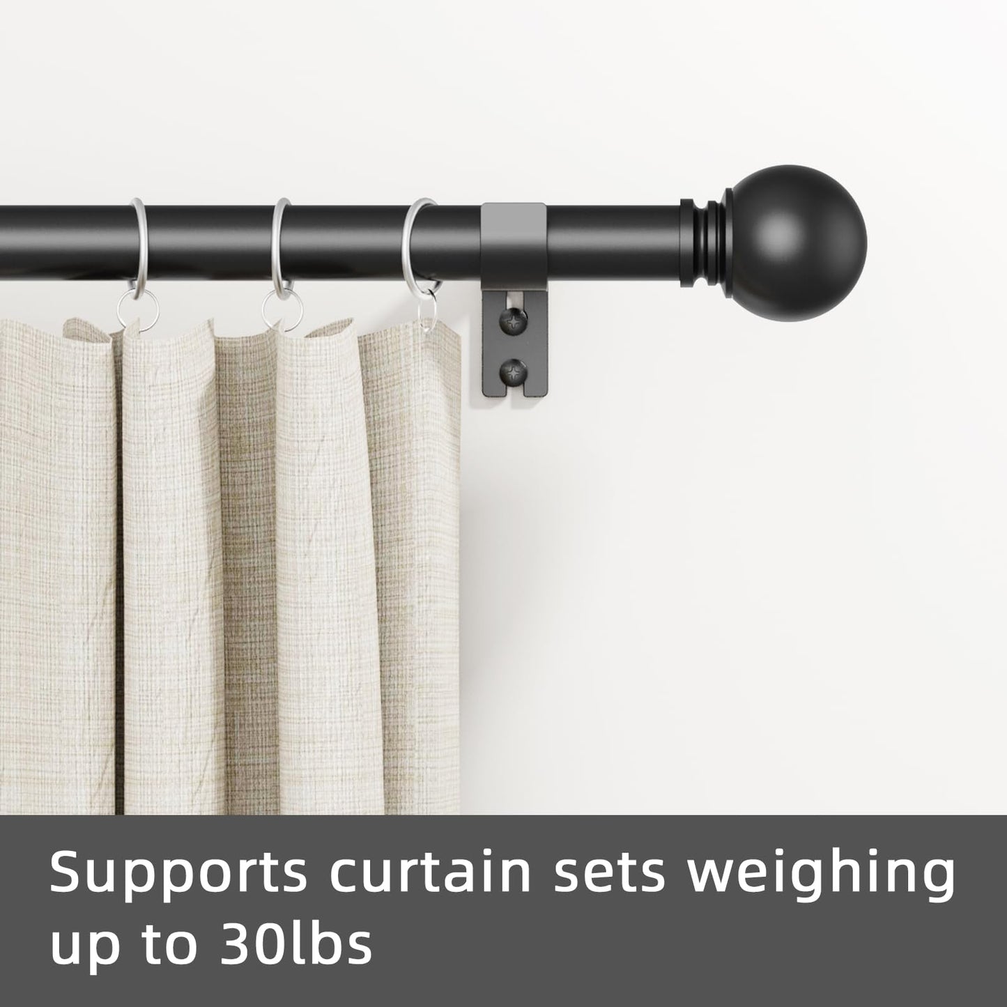 GXOACKJ Curtain Rods for windows 32-48 inch, 5/8 inch Decorative Curtain Rod Set, Matte Black Splicing Heavy Duty Metal Curtain Rod with Brackets