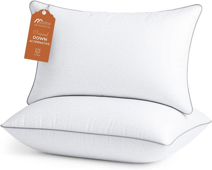 Sasttie Firm Pillows Queen Size Set of 2, Bed Pillows for Side, Back, and Stomach Sleepers - Oeko-Tex Certified Down Alternative Plump Filling - Hotel Quality and Machine Washable, 2 Pack