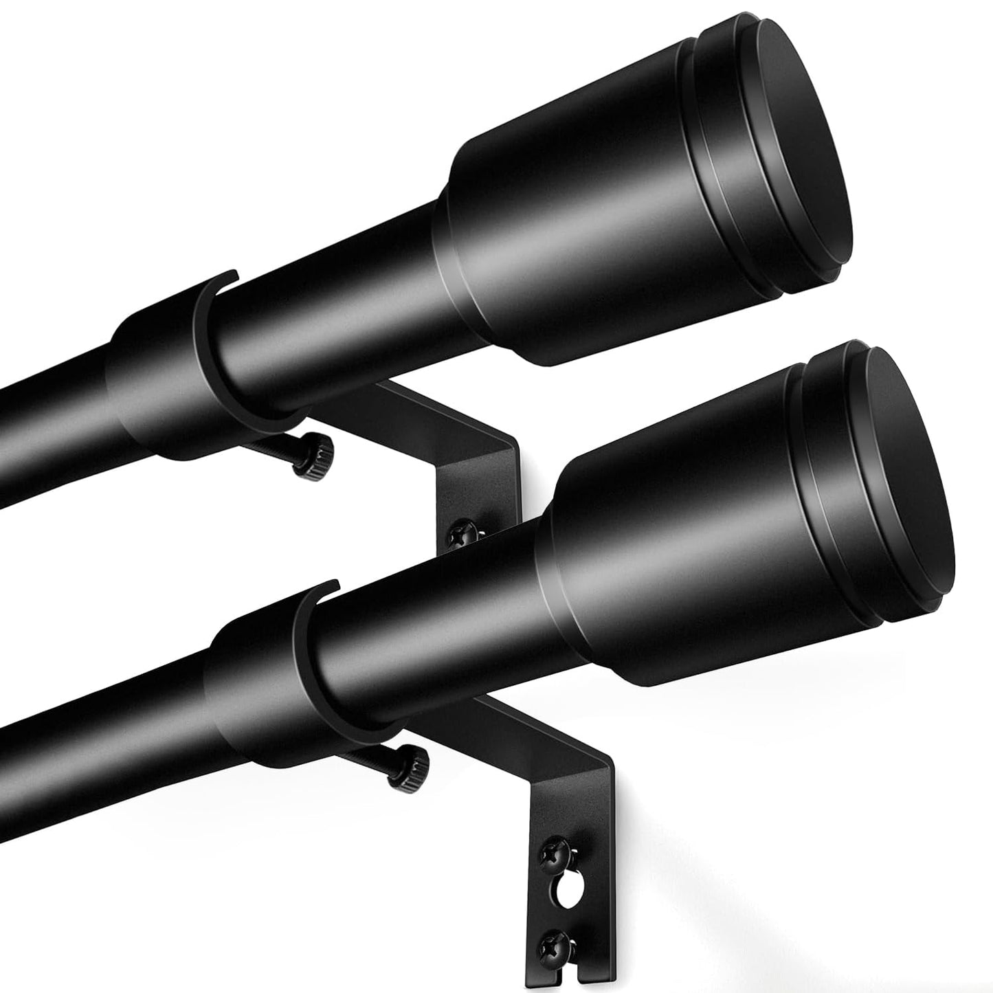 Curtain Rods 30-60 Inch, Adjustable Black Curtain Rods for Windows 2 Pack | 5/8" Diameter for 30-54 Inch Windows, Spliced Window Treatment Rod with Brackets, Long Small Rod for Bedroom, Living Room