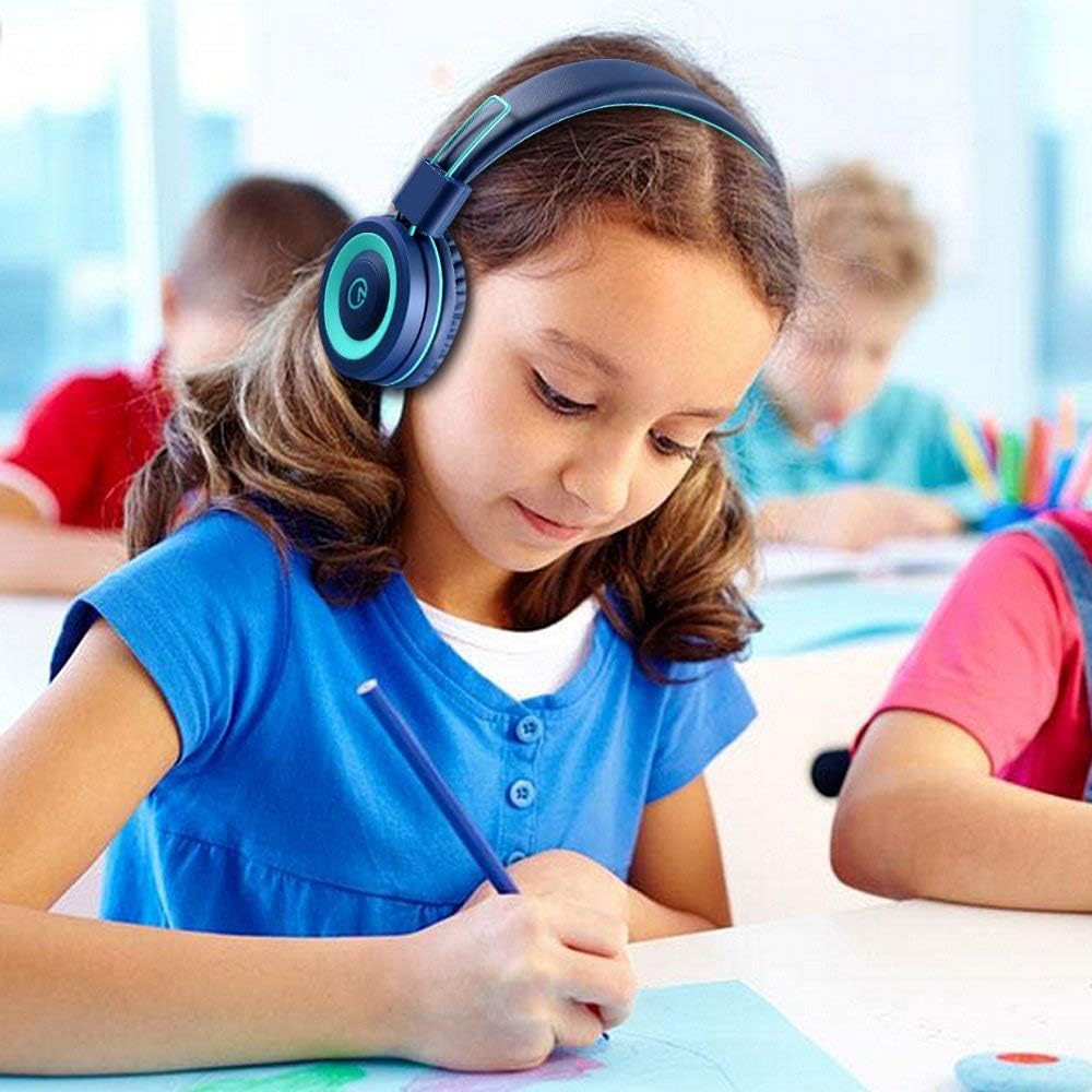 noot products K11 Kids Headphones with Wired Cord 3.5mm Jack Navy/Teal | 5ft Long Cord, Tangle Free, Foldable, Plug in On-Ear Headset for School, Classroom, Boys, Girls, Toddler Laptop Travel Tablet