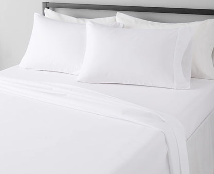 Amazon Basics Lightweight Super Soft Breathable Wrinkle-Resistant Microfiber 4-Piece Bed Sheet Set with 14-Inch Deep Pockets, Queen, Bright White, Solid