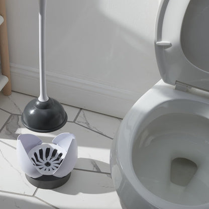 Clorox Toilet Plunger with Hideaway Holder Caddy Heavy-Duty Compact Design with Non-Skid Rubber Base for Bathroom Convenient Storage Toilet Unclogger, 6.5x19.5-Inch, White