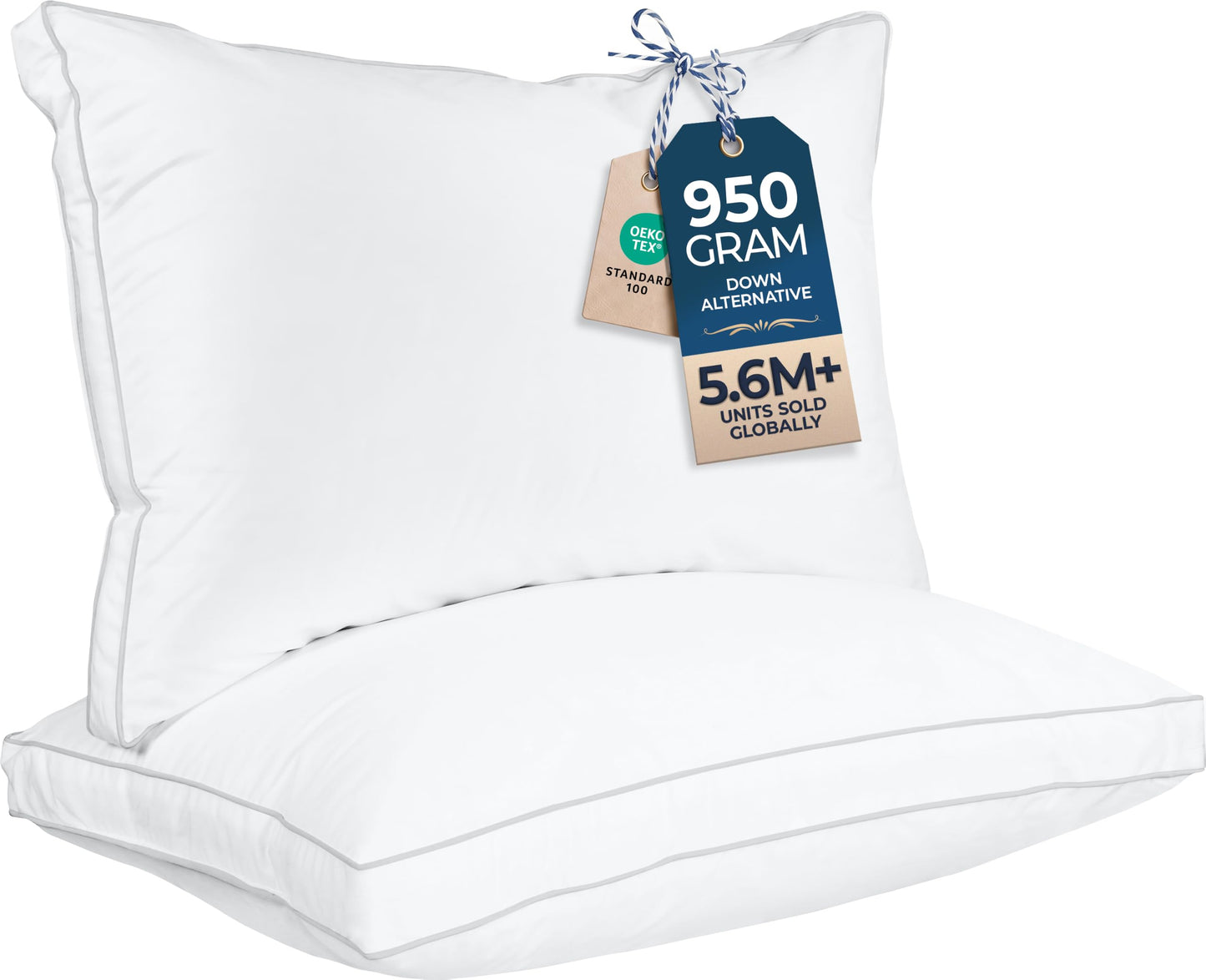 Utopia Bedding Gusset Bed Pillow, Hotel Pillows Queen Size Set of 2, White | Cotton Blended Down alternative pillows for sleeping, soft fluffy cooling comfort for Back, side & stomach sleepers, 2 pack