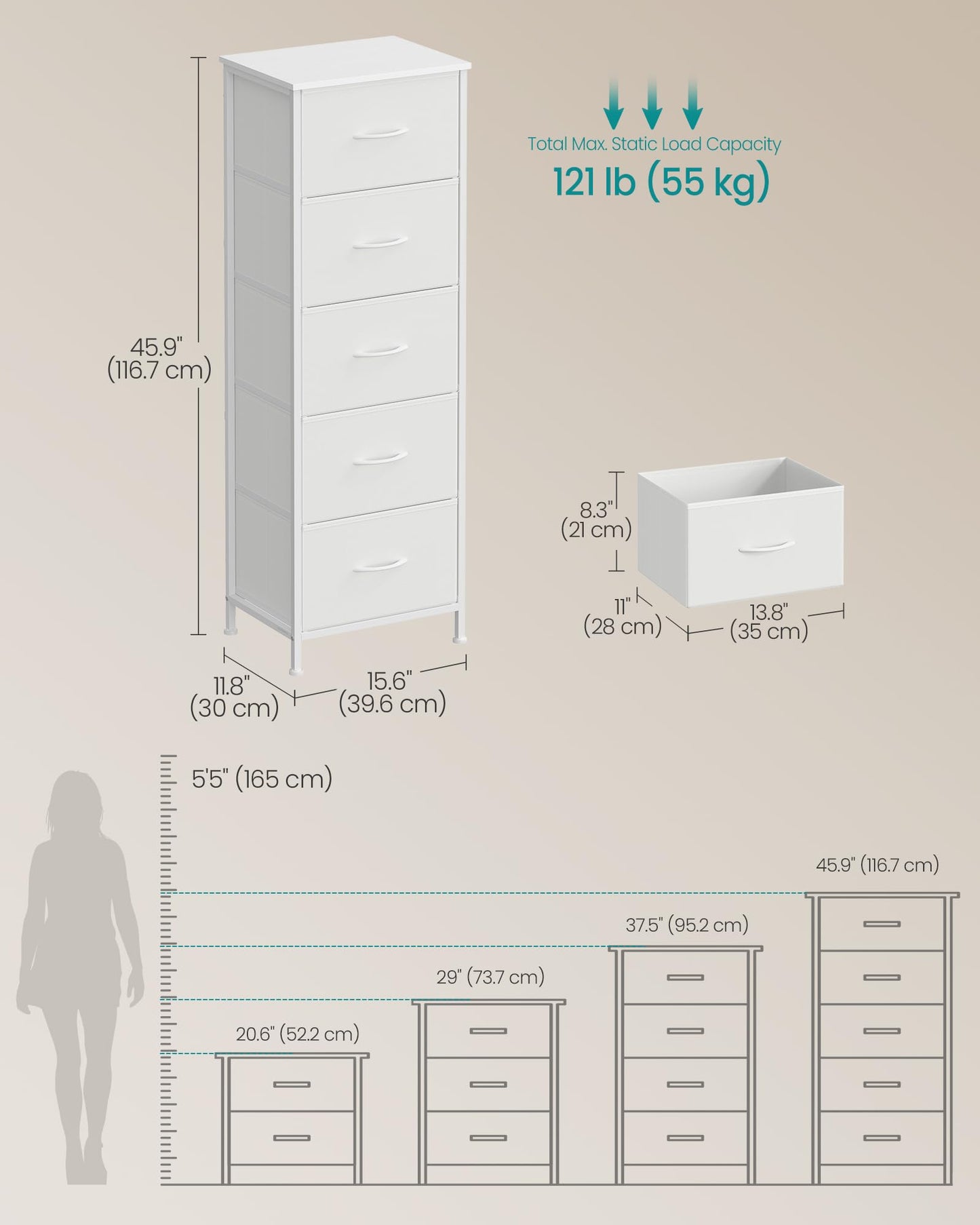 SONGMICS BELLAH Collection - Dresser for Bedroom, Chest of Drawers, Storage Organizer Unit, Closet, Entryway, Steel, 4 Drawers, Modern, Ink Black and Ebony Black ULGS314B01S