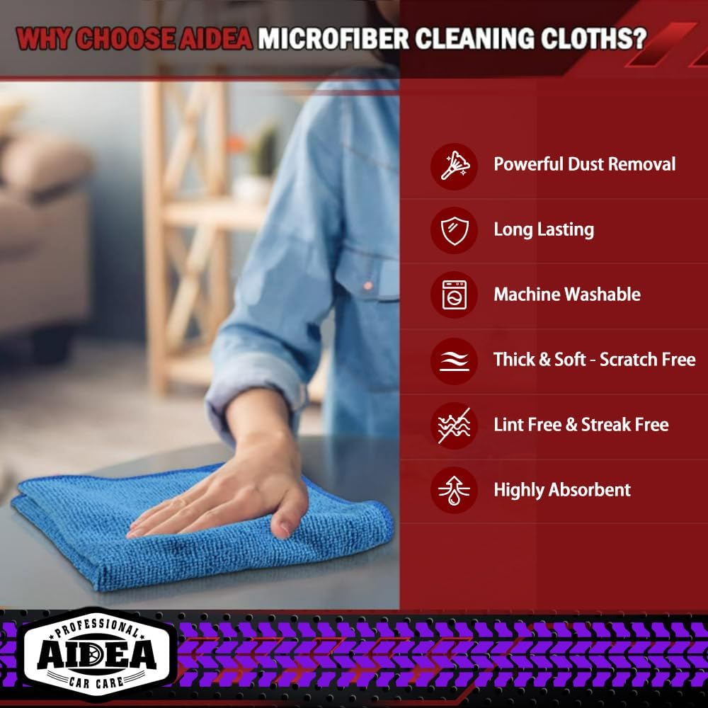 AIDEA Microfiber Cleaning Cloth-50PK, Microfiber Towels for Cars, 12×12" | Premium Wash Cloths, Dusting Cloth Cleaning Rags, Absorbent Towels for SUVs, House, Kitchen, Window, Cleaning Supplies