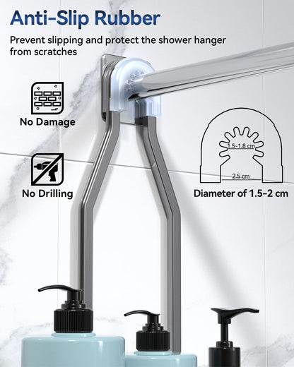 Never Rust Shower Caddy Hanging, Aluminum Shower Racks for Inside Shower, 3-Tier Shower Organizer Hanging Over Shower Head with Hooks and Soap Holder, Rose Gold
